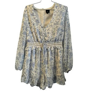 Disney princess romper Cinderella inspired womens size L, white with blue floral